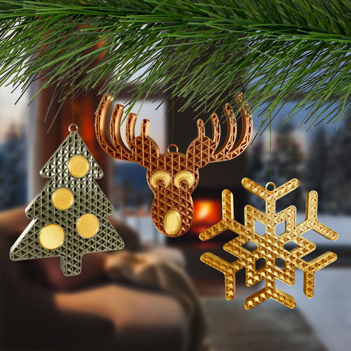 Simple, elegant Christmas tree decorations made on a desktop 3D printer from STL files available to download