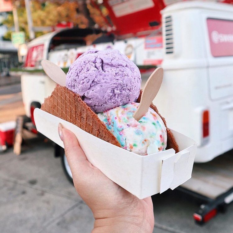 Have you tried our taco flight? The taco shell is freshly made on the van, and then you get to choose three of our daily flavours! 

A big thanks to @missvancityfoodie for dropping by! We loved having you🥰
.
.
.
#taco #tacoicecream #wafflecone #icec