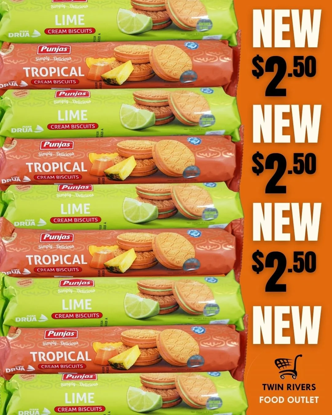 Indulge in a taste of summer with our new range of cream biscuits, featuring a zesty lime or tropical filling! Don't miss out on this tropical bliss&mdash;grab a pack today and let your taste buds embark on a delicious adventure! 🌴🍋 #TropicalTreats