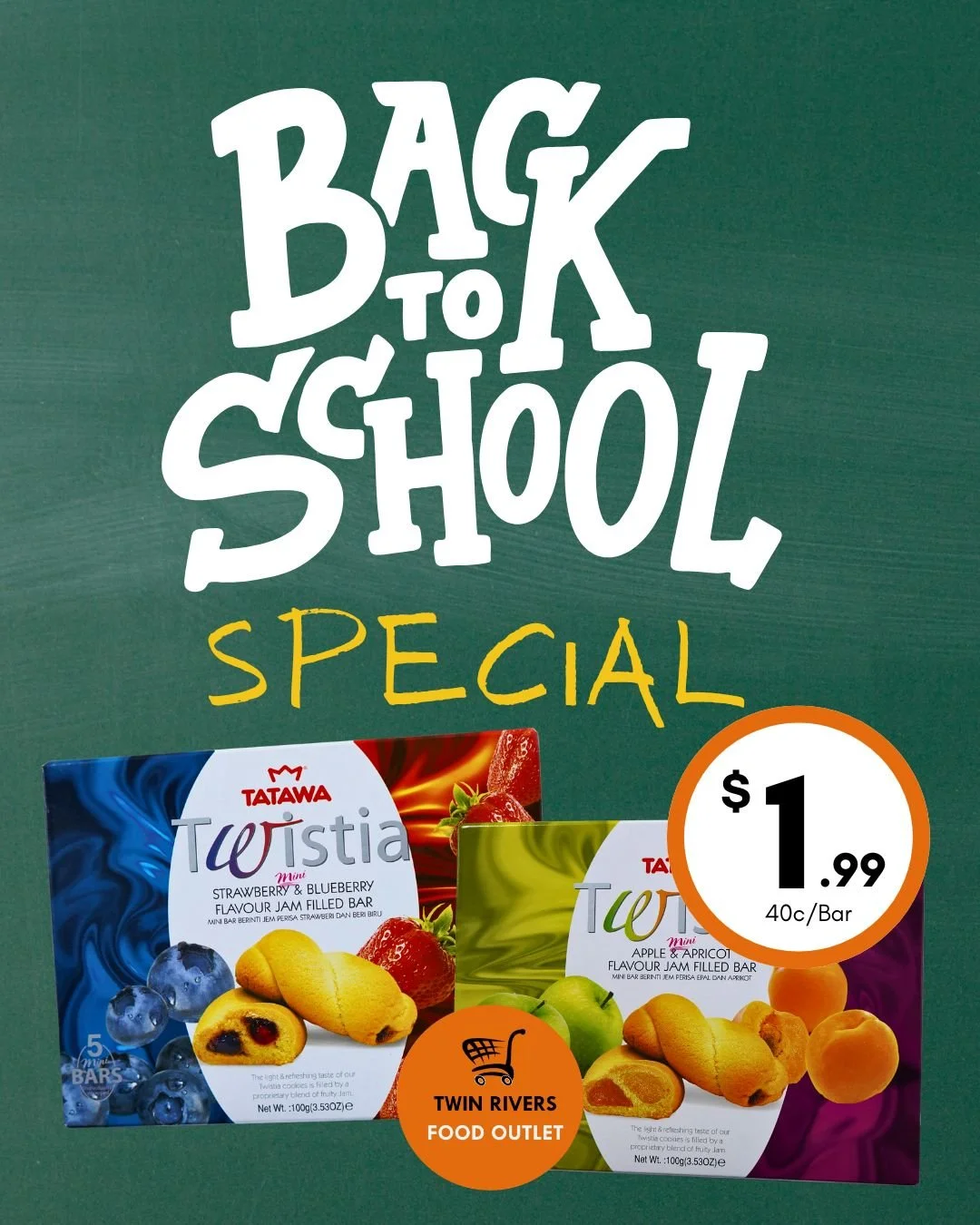 Grab a healthy fruity snack for the lunchbox for 40 cents a bar at THE TWIN RIVERS FOOD OUTLET!
 #backtoschool #backtoschoolsale #luchbox #LunchBoxEssentials #healthysnack