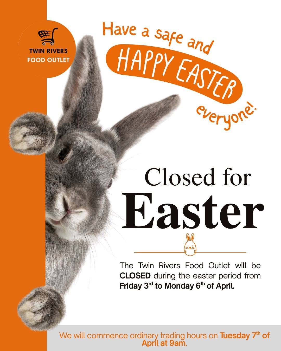Enjoy your easter of family and best of all; chocolate easter eggs.

See you again April 7th.
 #easterweekend #easterholidays #Closed