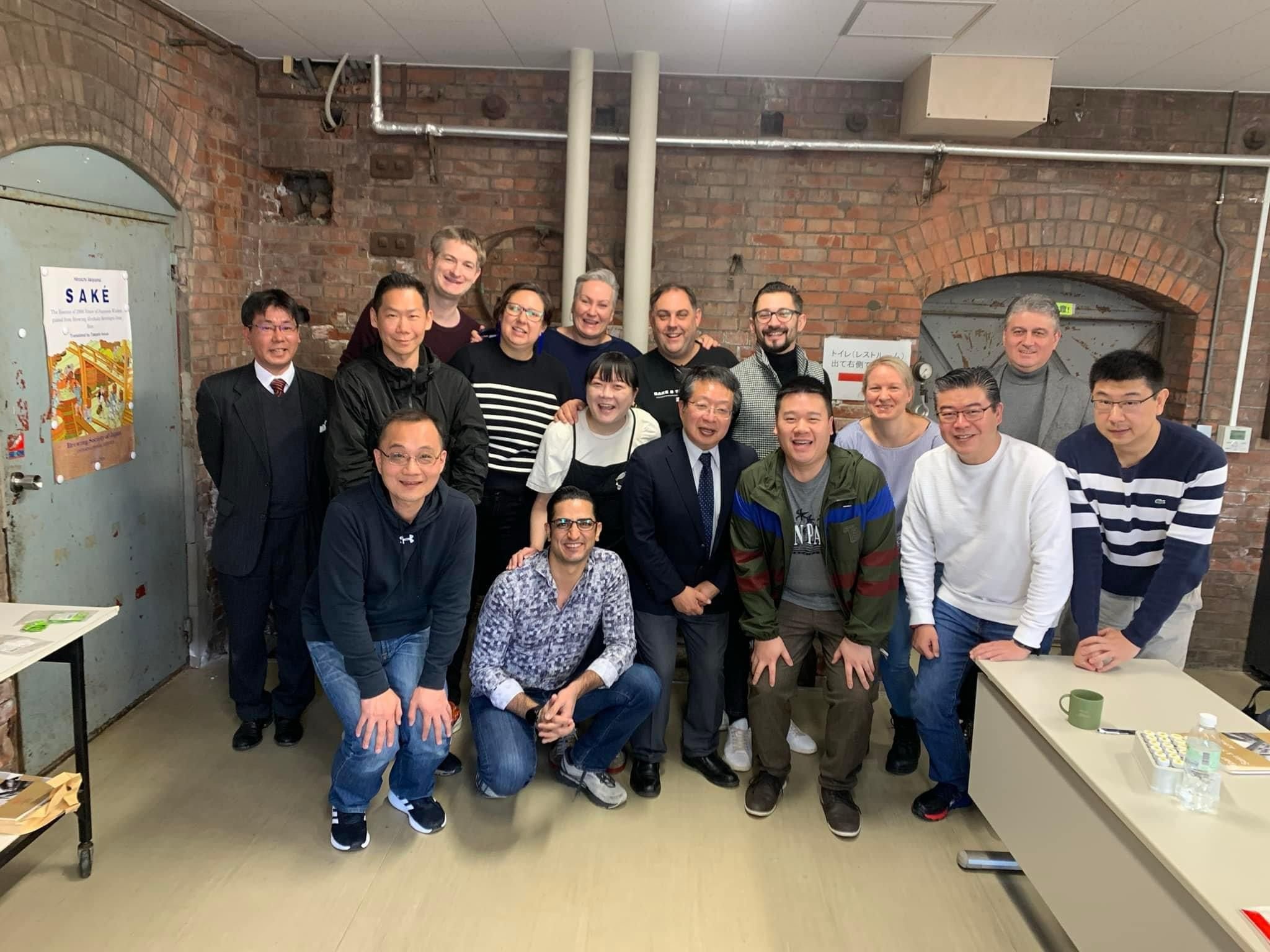 My classmates at JSS Academy 2024 posing with Utsunomiya san and Marie Chiba san of Eureka! bar; she gave a fantastic class on discovering pairing tastes (February 2024)