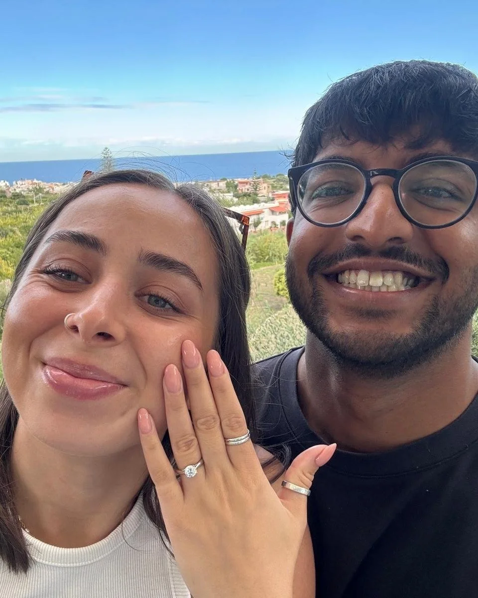 ✨ Congratulations Vinnie &amp; Emilia! ✨

How unbelievably adorable are these two?! 🥹

From that view to that moment&hellip; I can only imagine how dreamy V&rsquo;s proposal to Emilia must&rsquo;ve been! 💕

It was an absolute joy to design Emilia&r