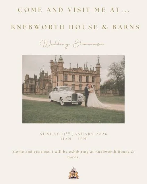 The first wedding show of 2026 is in the diary!

💍👀✨

Come and join me at the stunning @knebworthhouse_barns_weddings  alongside some other fabulous vendors and suppliers.

If you are getting married next year or the year after and you don't feel i