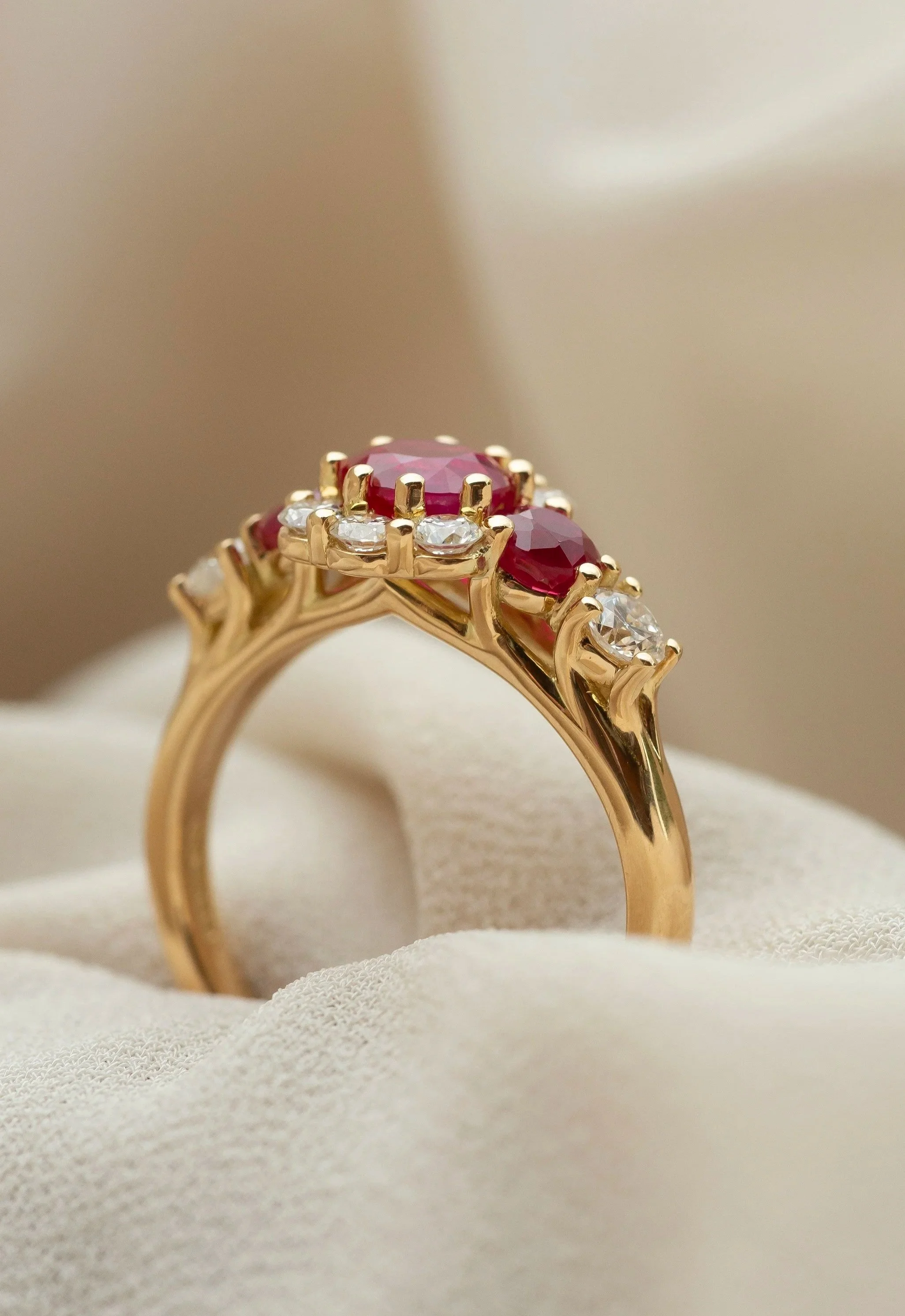 Heulwen-Lewis-Bespoke-Ruby-Diamond-Cluster-Engagement-Ring-Remodel