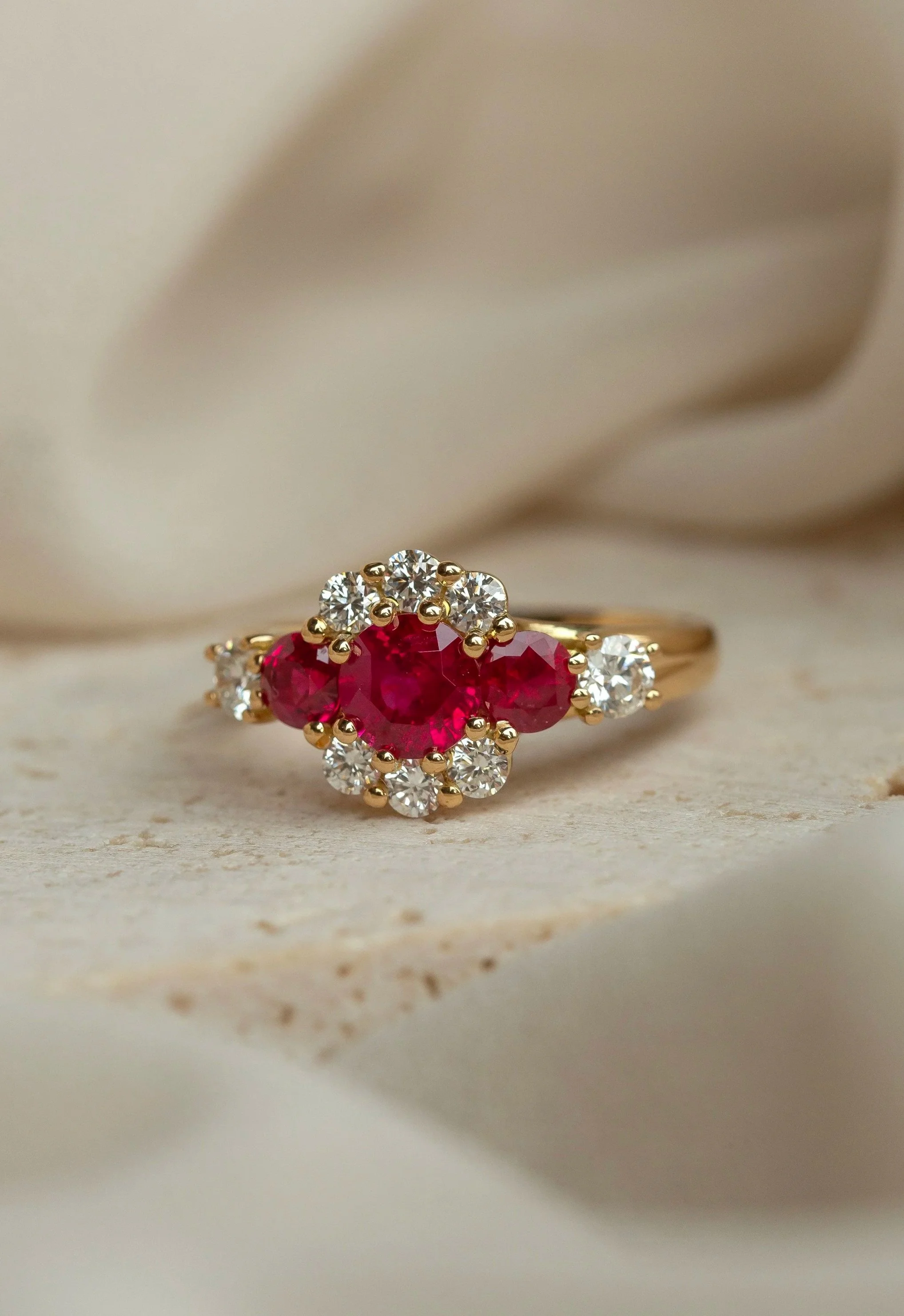 Heulwen-Lewis-Bespoke-Ruby-Diamond-Cluster-Engagement-Ring-Remodel