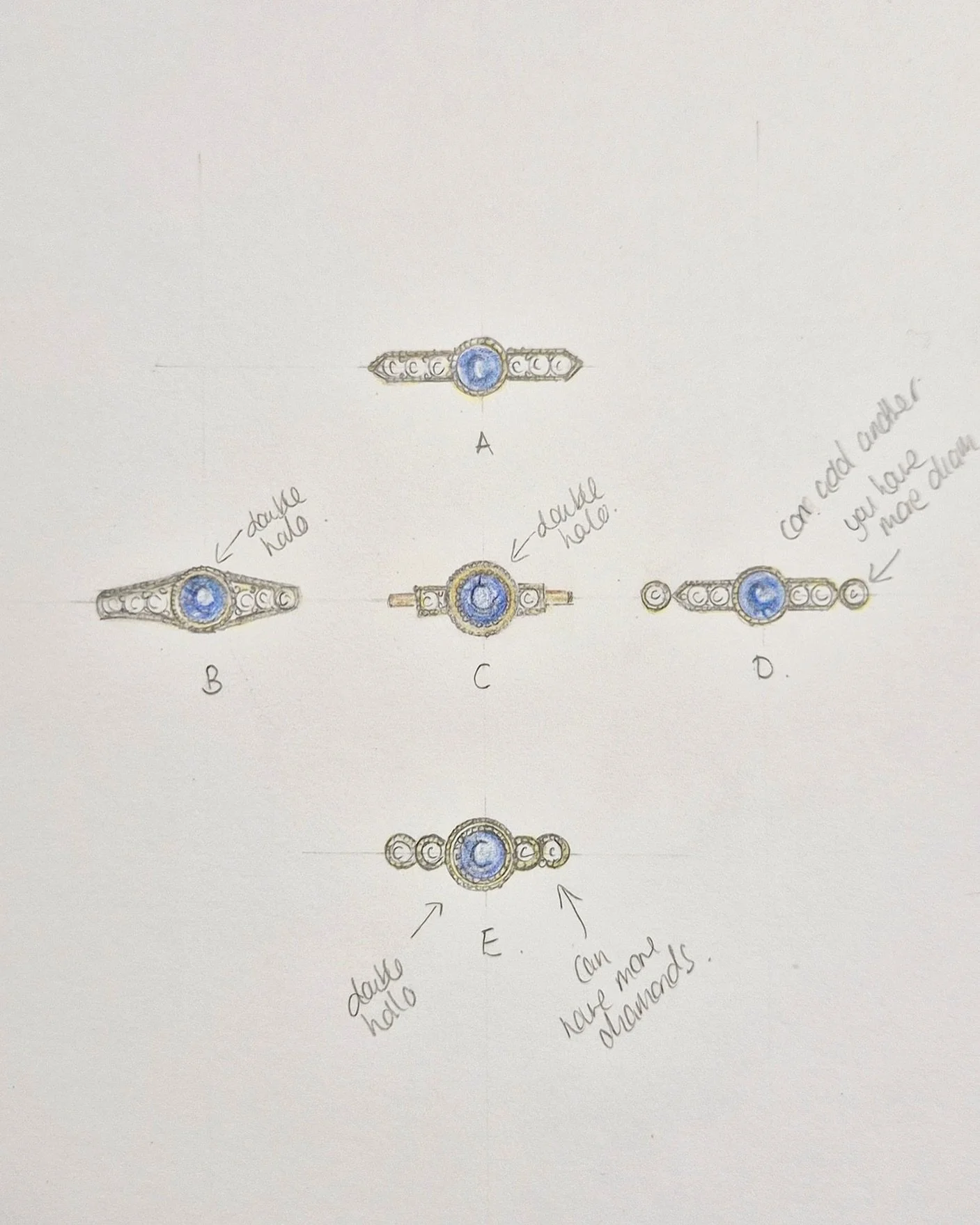 Experimenting with some vintage inspired designs around a beautiful circular central stone! 💎

I love sketching, as a designer and business owner you can get lost in your laptop and because I CAD everything myself sometimes I jump straight to design