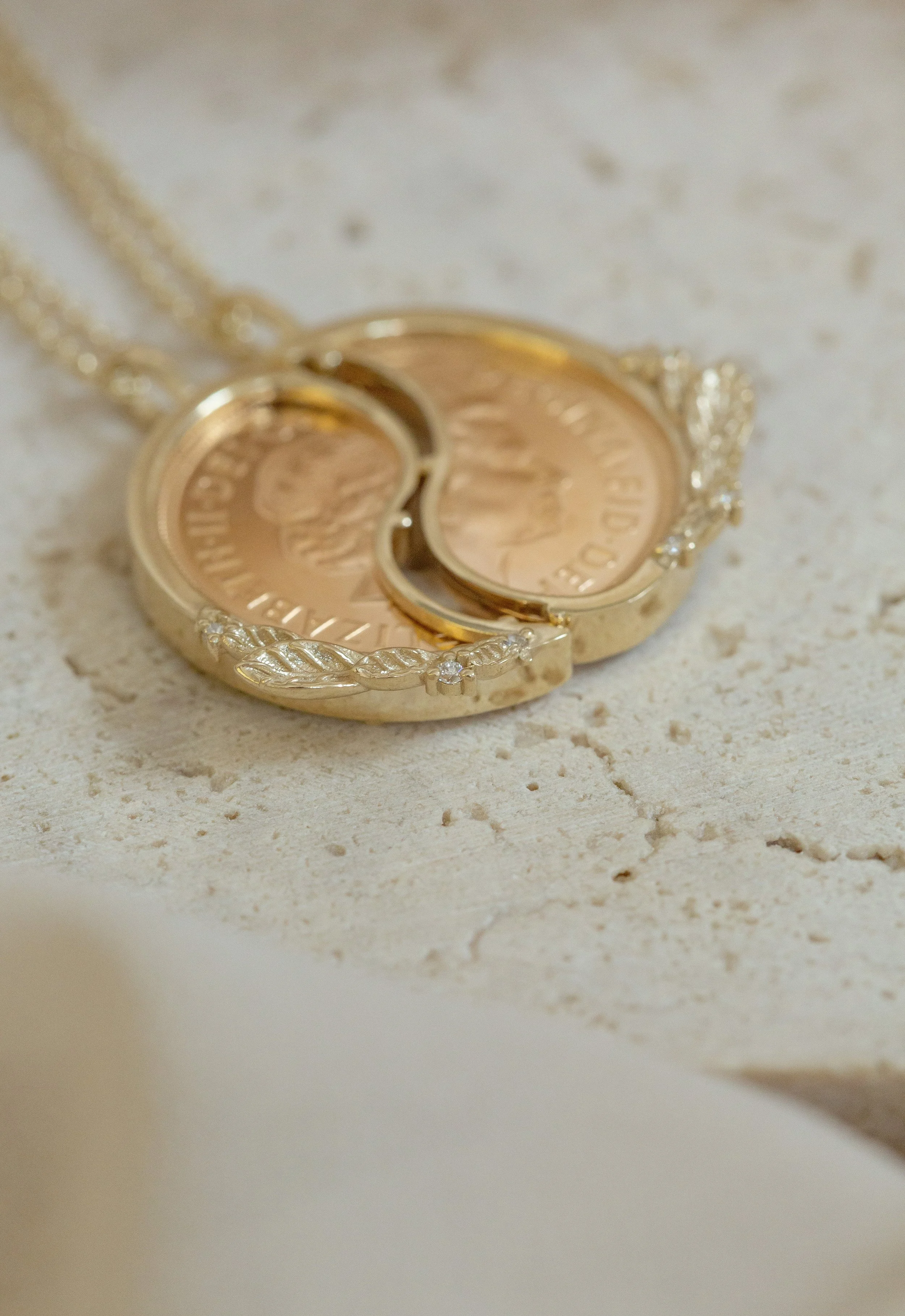 Heulwen-Lewis-Bespoke-Ying-Yang-Coin-Organic-Leaf-Pendants-Remodel