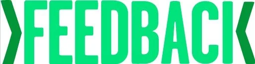 Close-up of the word 'FEEDBACK' written in large, green capital letters.
