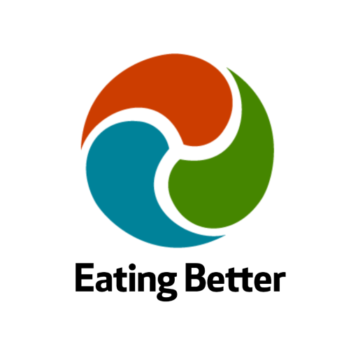 Logo with three swirling shapes in red, blue, and green surrounding a white center, and the text 'Eating Better' below.