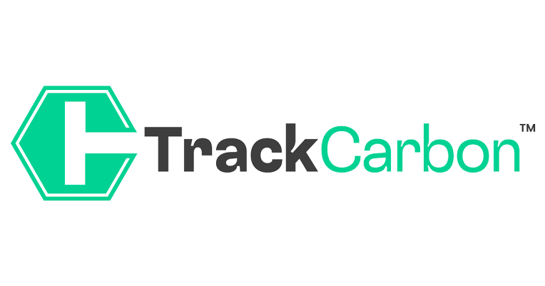 Logo for TrackCarbon featuring a teal hexagon with a white letter 'C' inside, followed by the words 'Track' in black and 'Carbon' in teal.