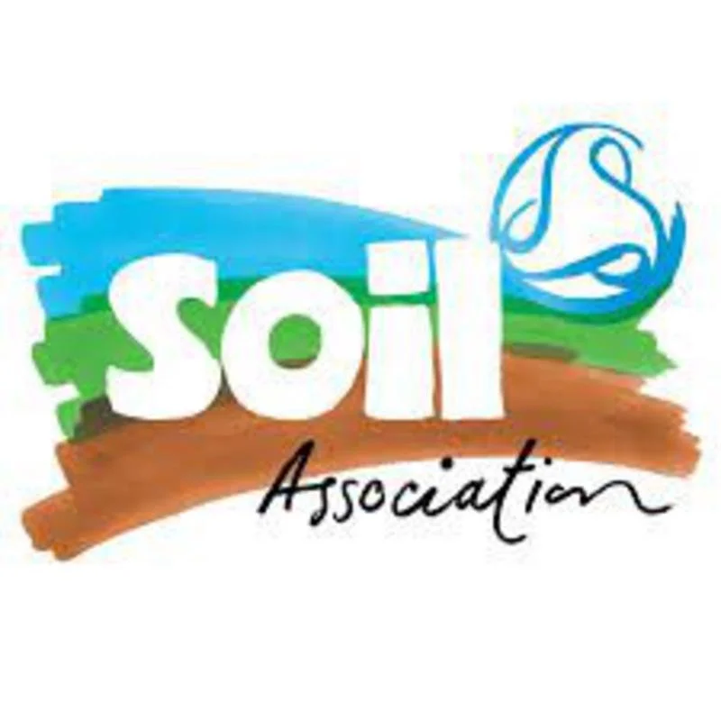 Logo of SOIL Association featuring colorful brushstrokes, the word 'soil' in bold white letters, and the word 'association' in black cursive.