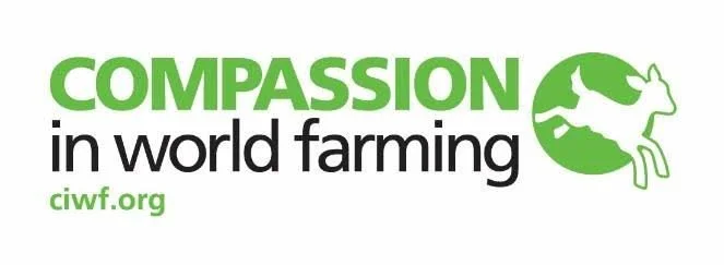 Logo with the words "Compassion in World Farming" and a green circular icon of a donkey and a pig.
