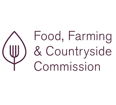 Logo of Food, Farming & Countryside Commission featuring a stylized leaf and fork icon.