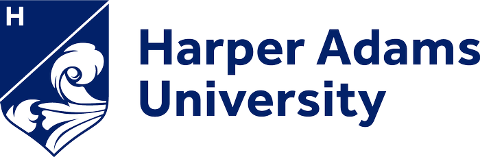 Harper Adams University logo with a stylized wave and a fishing rod.