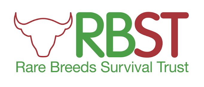 Logo of Rare Breeds Survival Trust with a stylized outline of a bull's head and the acronym RBST in green and red, with the full name below.