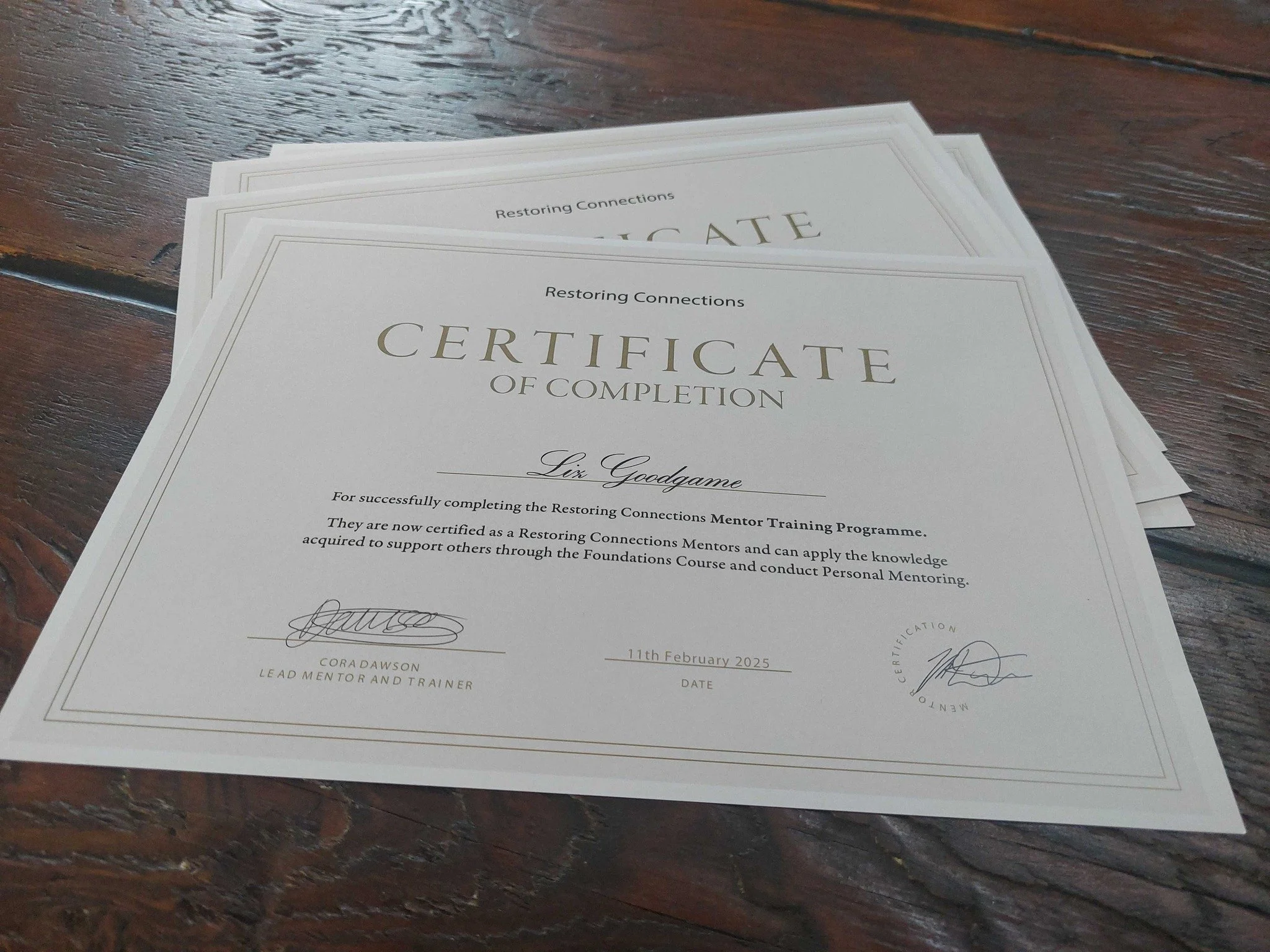 Today marks a pretty significant milestone for the Restoring Connections team! 

In 2024, we trained our first-ever cohort of volunteers as Restoring Connections Mentors, and today, we are sending them their certification certificates! 

This INCREDI