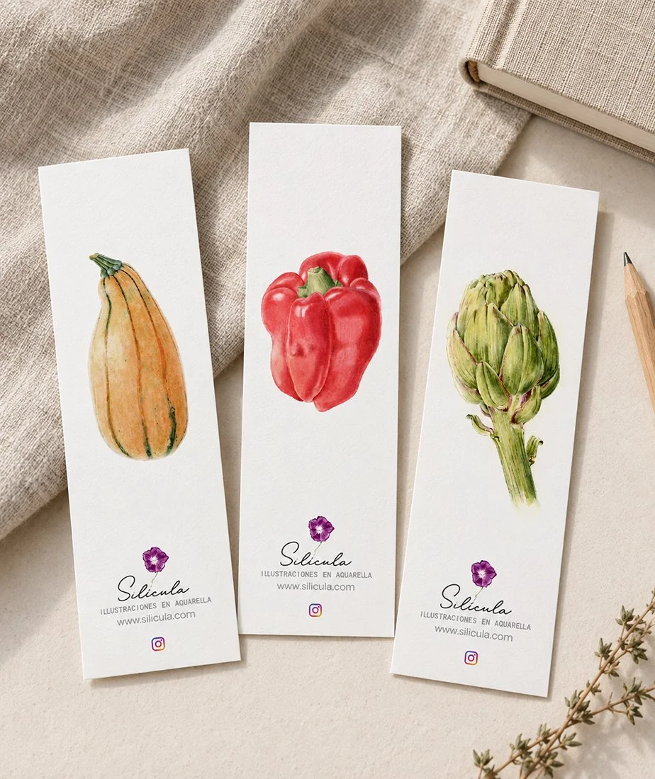 Marcapáginas en acuarela – colección Pimiento (3 unidades)