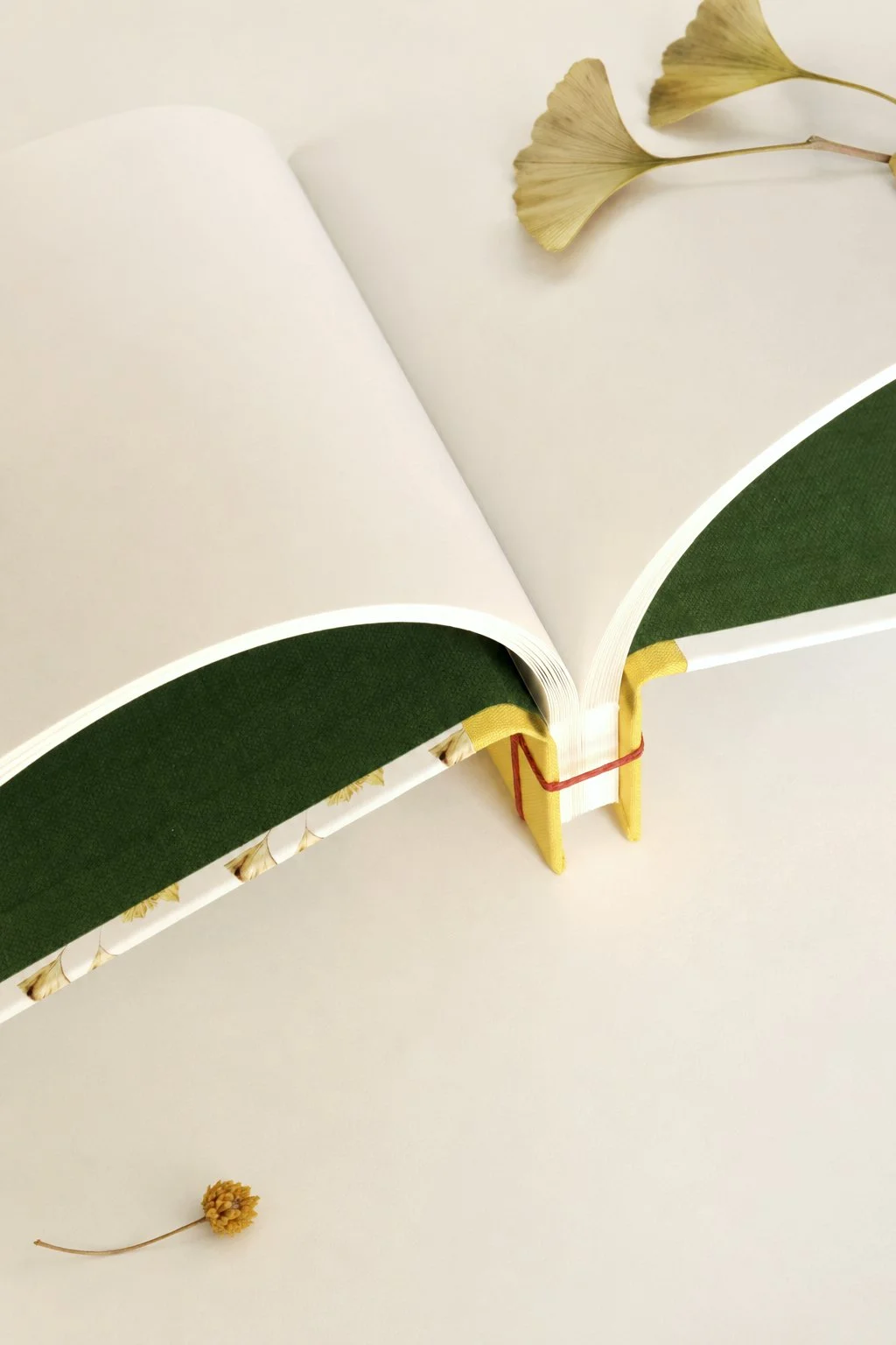Libreta artesanal horizontal «Flors que perduren» · Girasol-Ginkgo