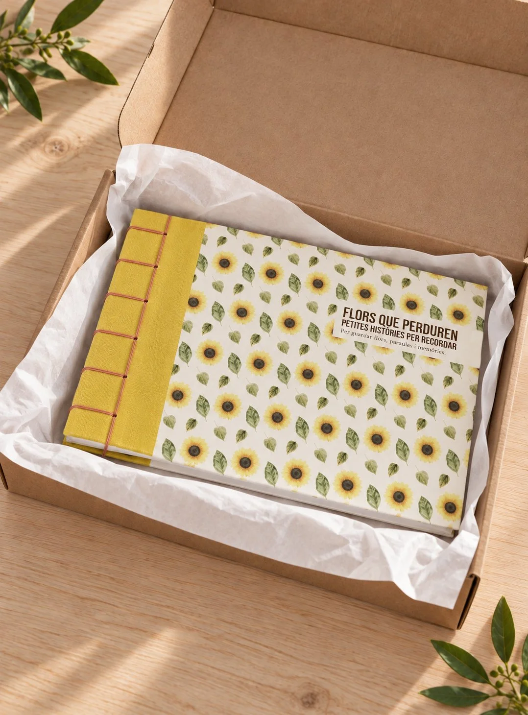 packaging-libreta-flores-girasol-hojas-acuarela-silicula