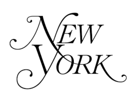 The image features the words 'New York' written in elegant black cursive font with decorative swirls on a white background.