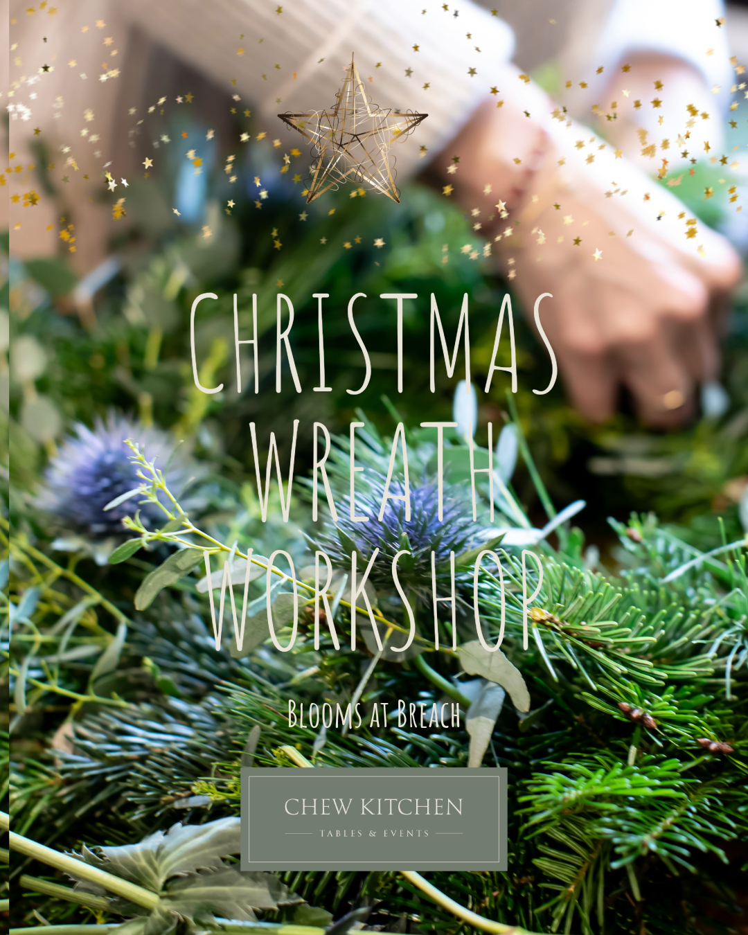 Hands creating a Christmas Wreath