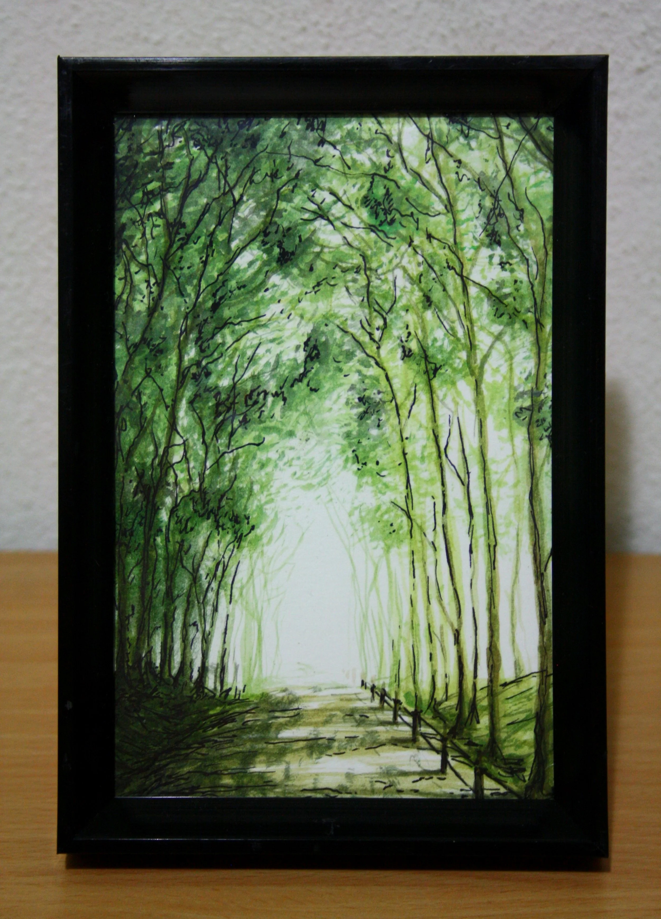 Into the Farmland Woods (2020) Watercolour on cartridge paper/framed - 16cm x 11cm
