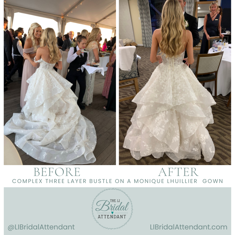 wedding dress bustle before and after