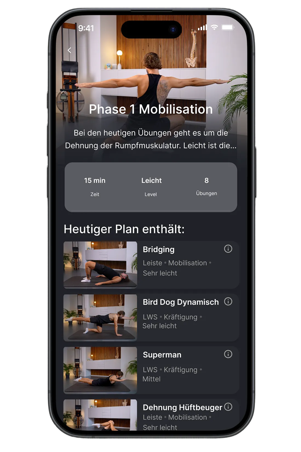 Die AUFRECHT Rücken-App bietet personalisierte Übungen auf Basis der Off & Born Methode zur gezielten Unterstützung Deiner Rückengesundheit.
