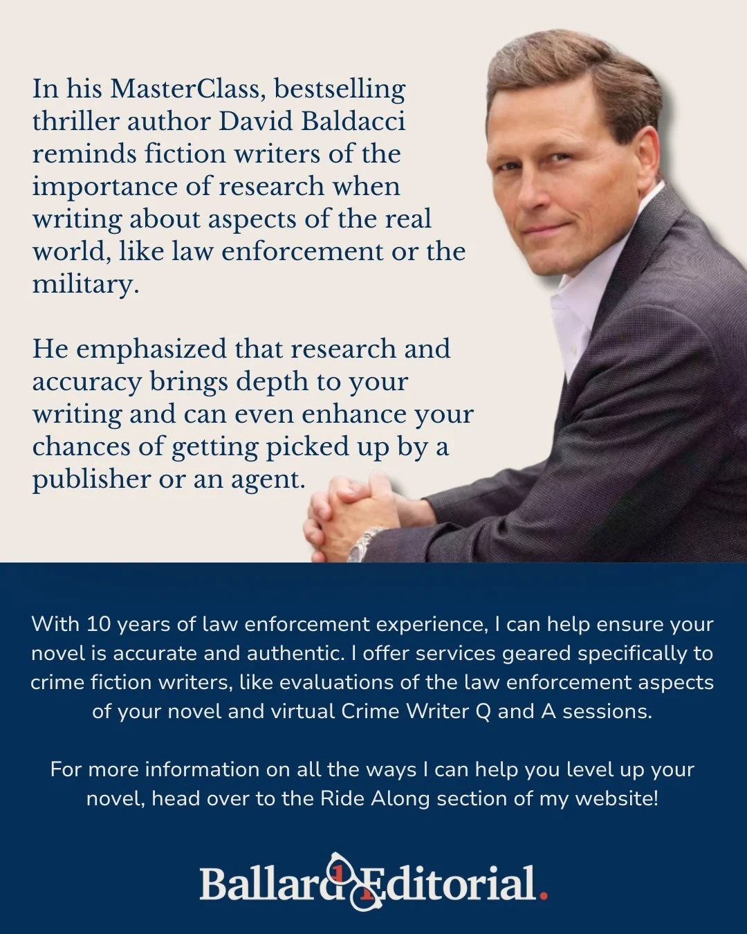 Just because it's fiction doesn't mean you can make it up! 

If you're writing a mystery, thriller, police procedural, or other crime novel, I can help you set your novel apart with authenticity and accuracy.

Click the link in my bio to learn more!