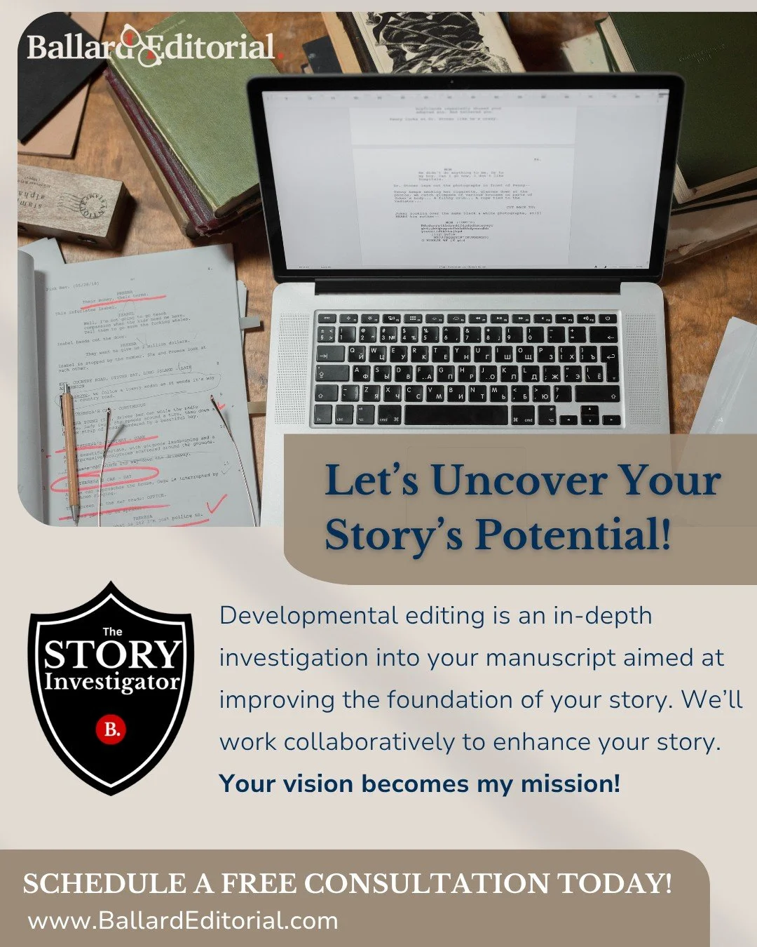 After a decade in law enforcement, I'm pretty good at investigating! 

Schedule a free consultation on my website today!

#developmentaleditor #developmentaleditorforhire #amediting #freelanceeditor #crimefiction #mysterybooks