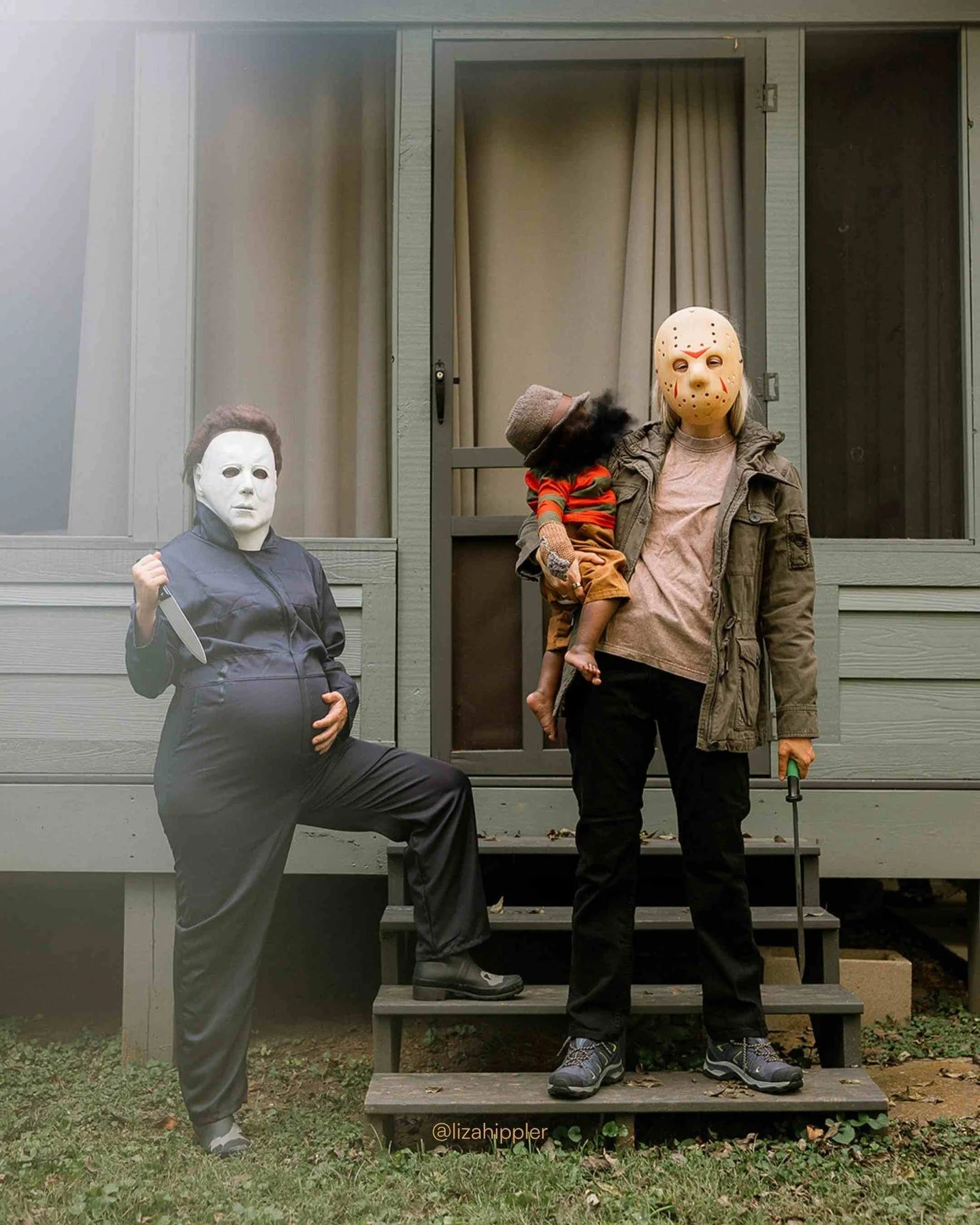 This Halloween-obsessed same-sex couple was SO MUCH FUN to photograph! They're having their first baby and in the process of adopting this sweet little squish, and since we shot in mid-October, they said, &quot;So, we want to put on our Halloween cos