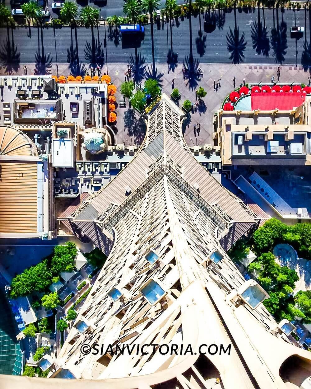 A view of Paris Las Vegas's hotel tower, from the top of the