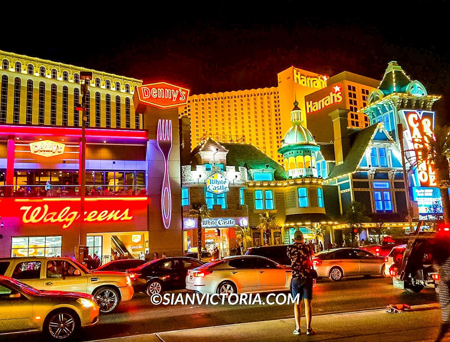 Walgreens, Denny's and White Castle on Las Vegas Strip in Las