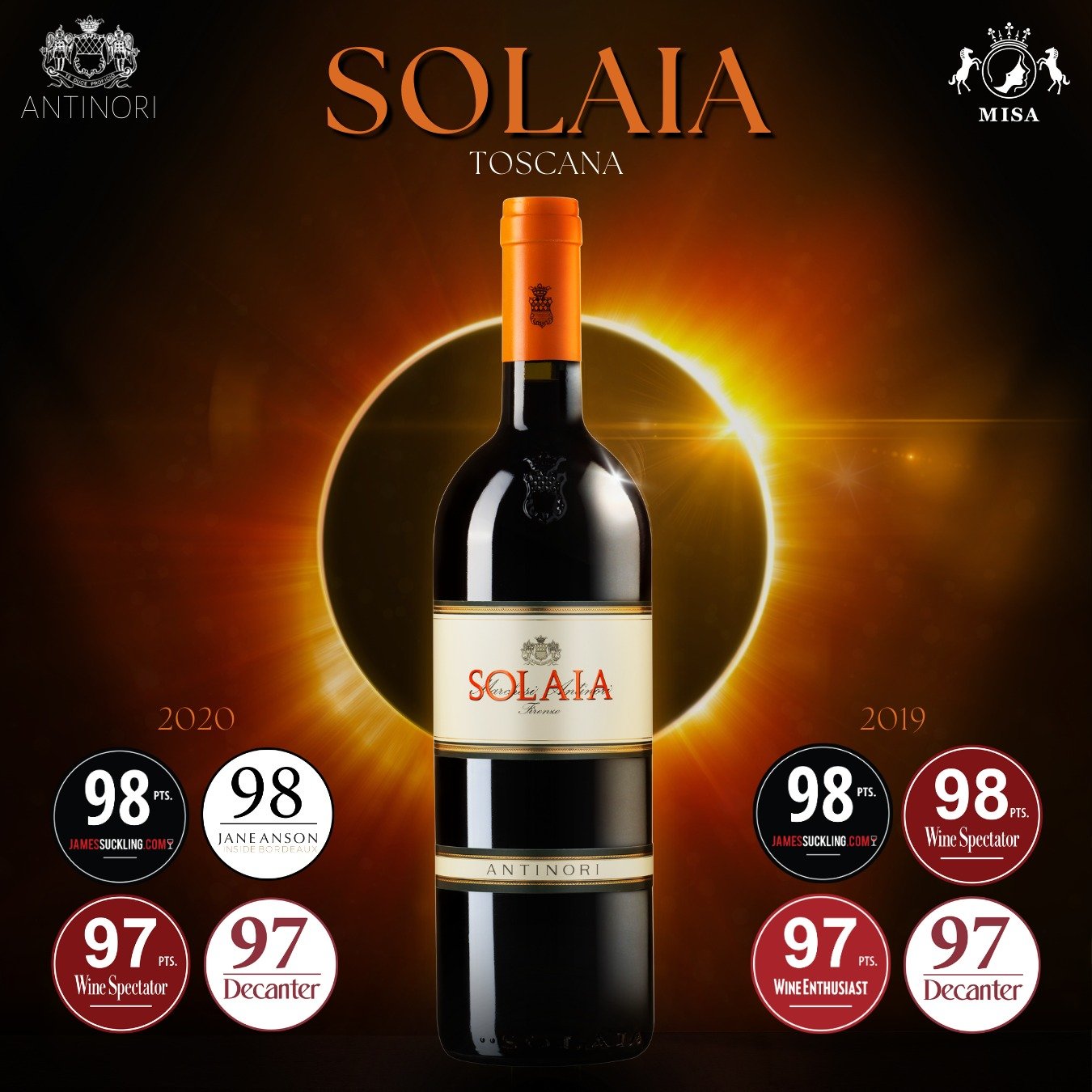 Solaia is a wine that won't be eclipsed!

The sunniest part of Antinori's Tignanello Estate hillside is home to the Solaia vineyard. The very best grapes from the very best vineyard are used in its creation. All the rest is passion, the utmost care a