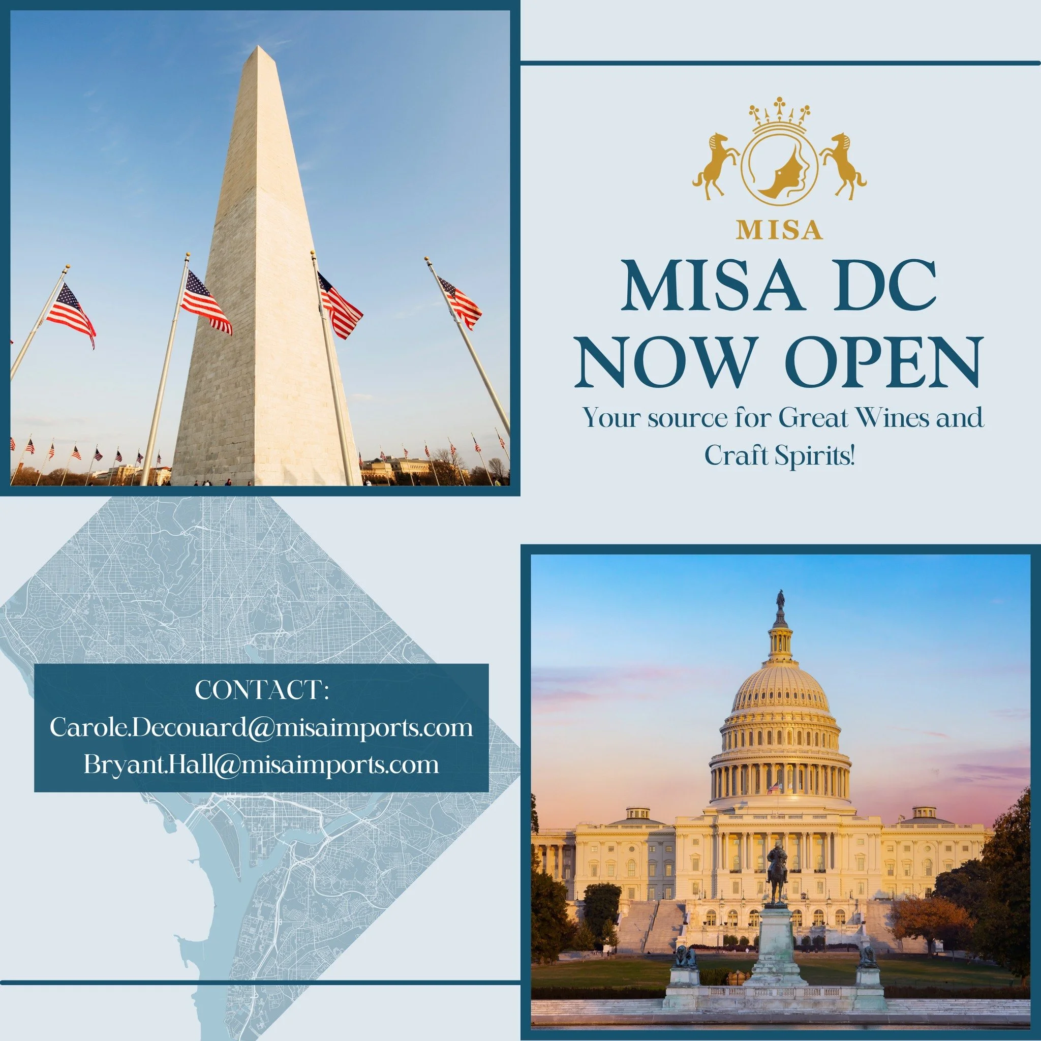MISA is proud to announce to the world: Our DC location is now open! Consider us your source for great wines and craft spirits in the DC area!

For More Information Contact:
Carole.Decouard@misaimports.com
Bryant.Hall@misaimports.com

.
#MISADC #wash