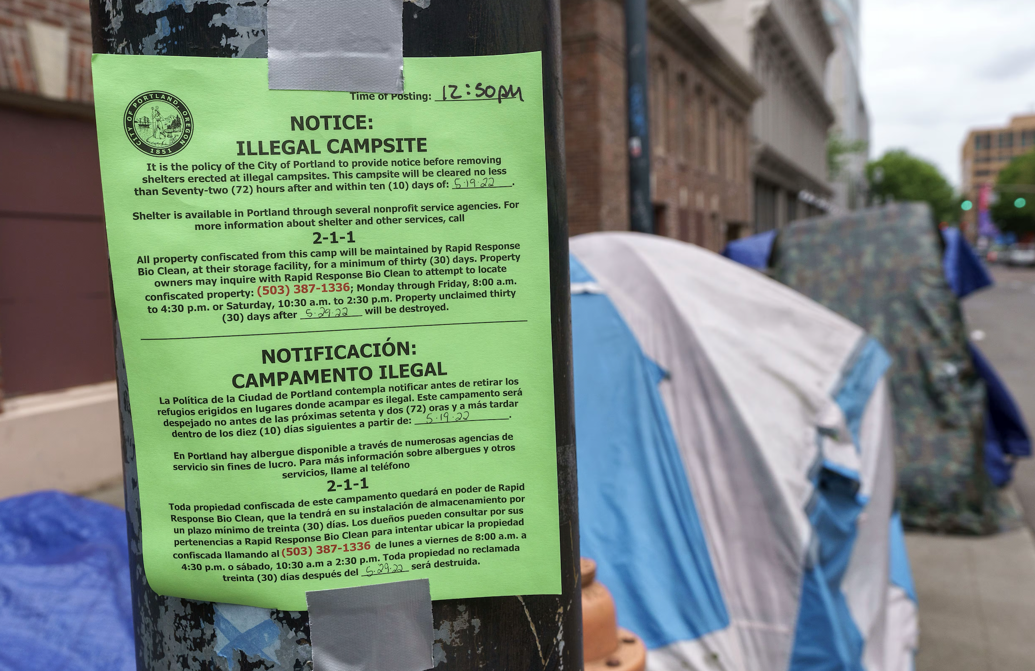 Posted notice of illegal campsite notice