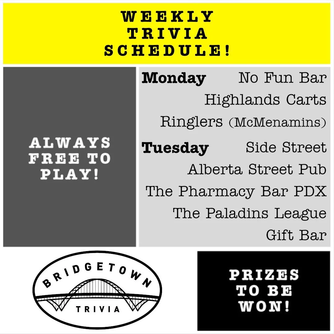 Please come join us at all locations for our regularly scheduled trivia! All are welcome, and we would love to see you!

That said, those of you who are qualified for finals, we cant want to see you this weekend! This is a good time to get in a pract