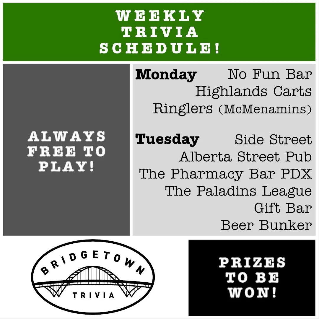 Bridgetown Bounty Bonanza, incoming Wednesday, October 29th at the N Williams @migrationbrewing location. Will also be a costume (optional) party! Come see if you can beat a team of Bridgetown Trivia hosts and collect some or all of the special prize