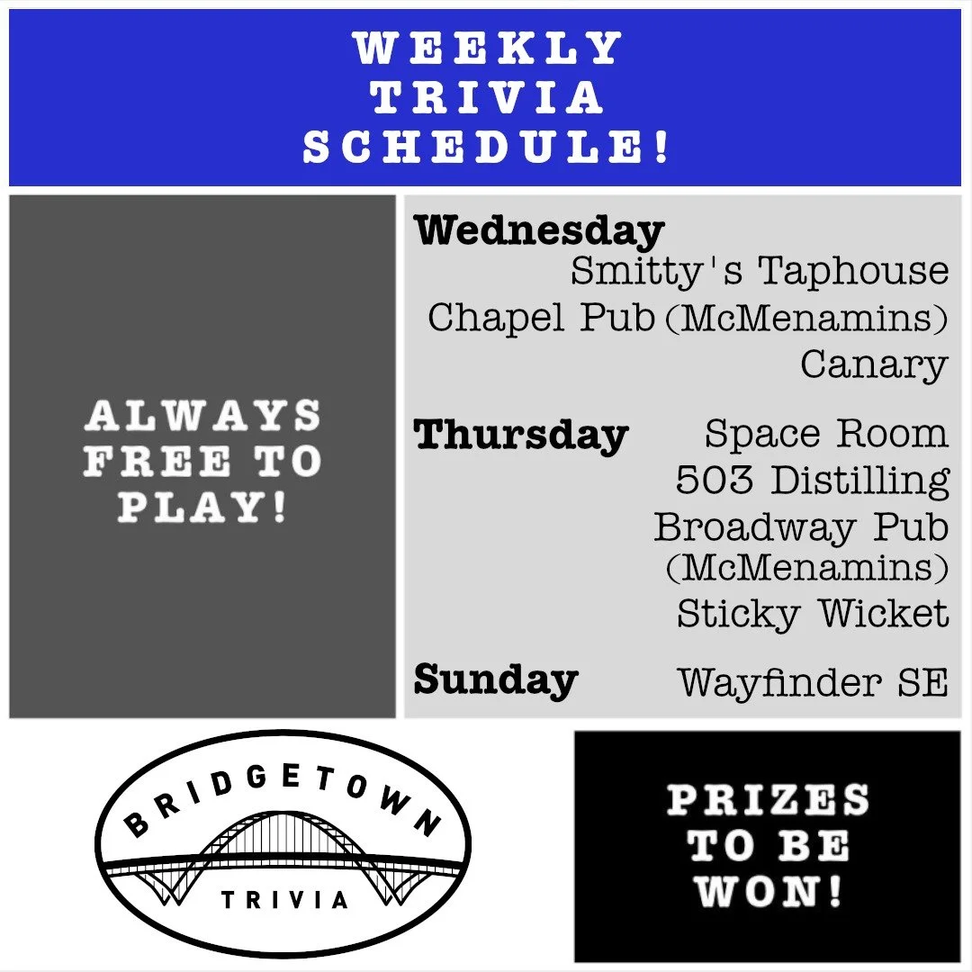 Very belated trivia schedule post, confirming the events that just went by and next week's schedule as well.

Also, for those of you following along at home (😂) semi-final qualifying week is a little odd this month:

Next Wednesday and Thursday are 