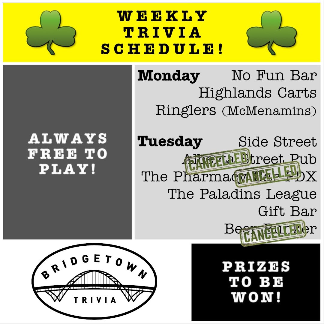 "Three venues play Tuesday, which means three are not. Observe the green stamps to see which one you've got!" 🍀🍻🎵

Please pardon our /Darby O'Gill and the Little People/ "Drinking Song" verse, but that is to say: YES trivia at 