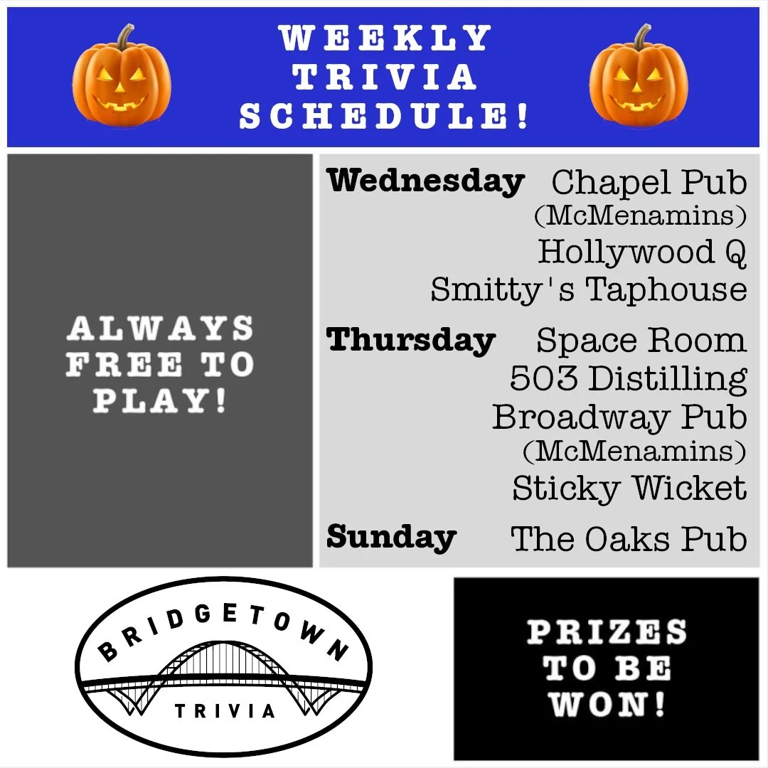 Spooky Season games continue! Join us these next three nights (Tonight, Wednesday, and Thursday) for a few seasonal fun flavorful additions to our usual brand of trivia hijinks. Ve can't vait to see you! Ahhahahaaaaaa!🧛