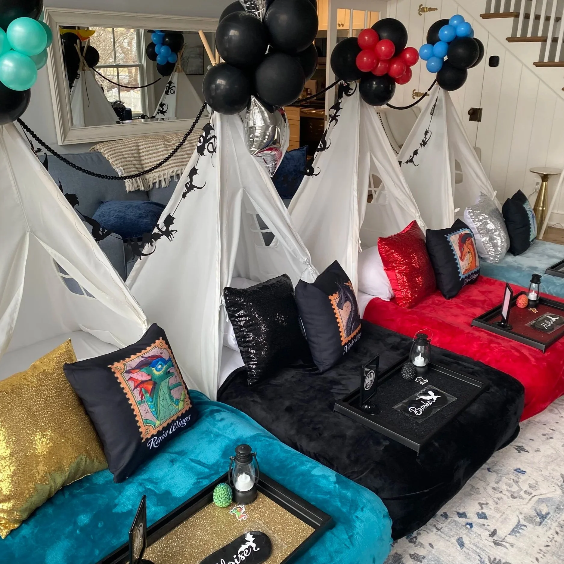 Dragon themed teepee sleepover