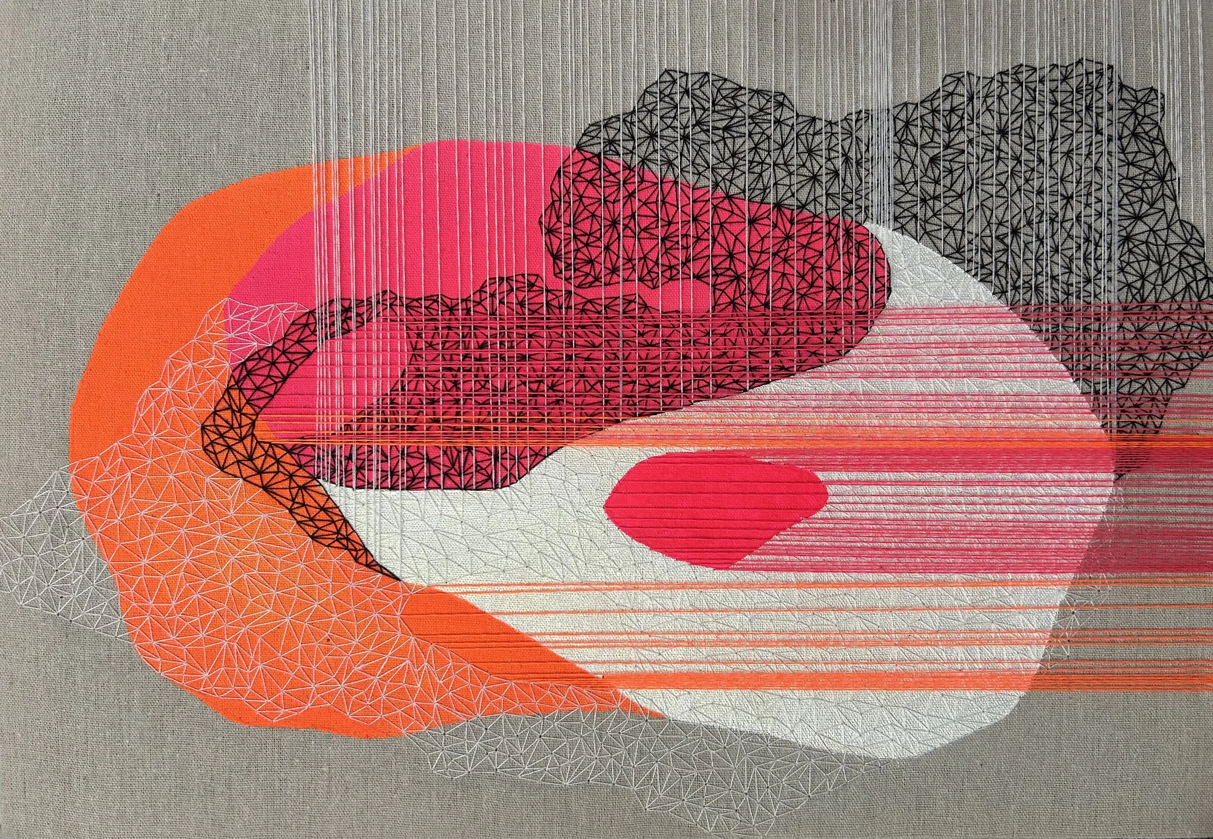Sprung Up From Devotion, 2024, 20 x 14", Linen, acrylic, and embroidery floss