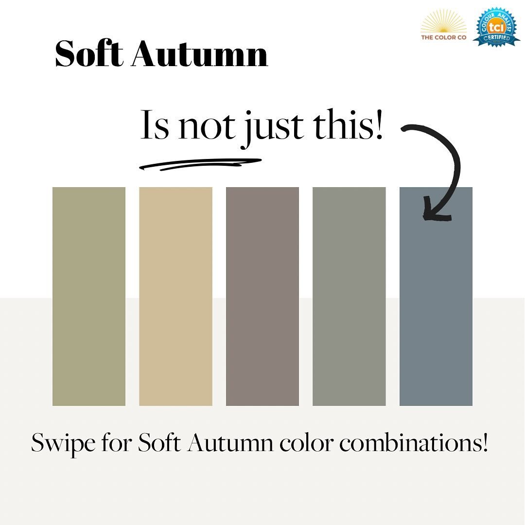On to the neutral tones! ✨ If you are in the soft-chroma range, you&rsquo;re not going home with a palette of only grays. Not to worry! Soft Autumn colors are warm, subtle, hazy, and delicate.  A palette filled with soft peaches, teals, blues, and ea
