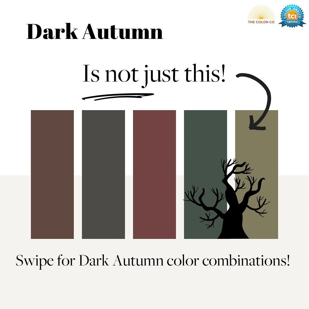 This was, obviously, one of my favorites to create! 🍂 Did you know that Dark Autumns (and the dark, neutral, tones) are not all&hellip; dark? There is more to this palette the. Warm blacks, deep olives, and burnished browns. ‼️ The Dark Autumn color
