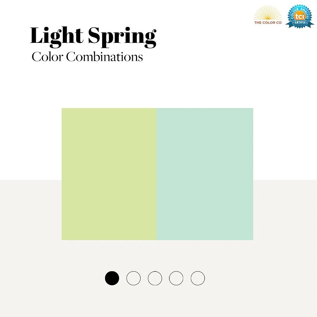 Next up: Light Spring 🌷 This tone leans warm, light, and bright. Think: buttery sunshine. 🧈☀️ These colors are delicate, breezy, fresh, effortless, and uplifting. ✨ Which combination would you try?

#lightspring #spring #coloranalysis #personalcolo