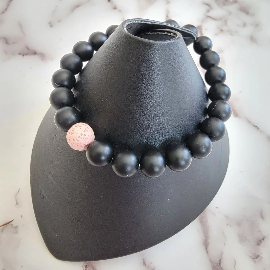 Black onyx and lava stone diffuser bracelet, claspless bracelet, accessible jewelry