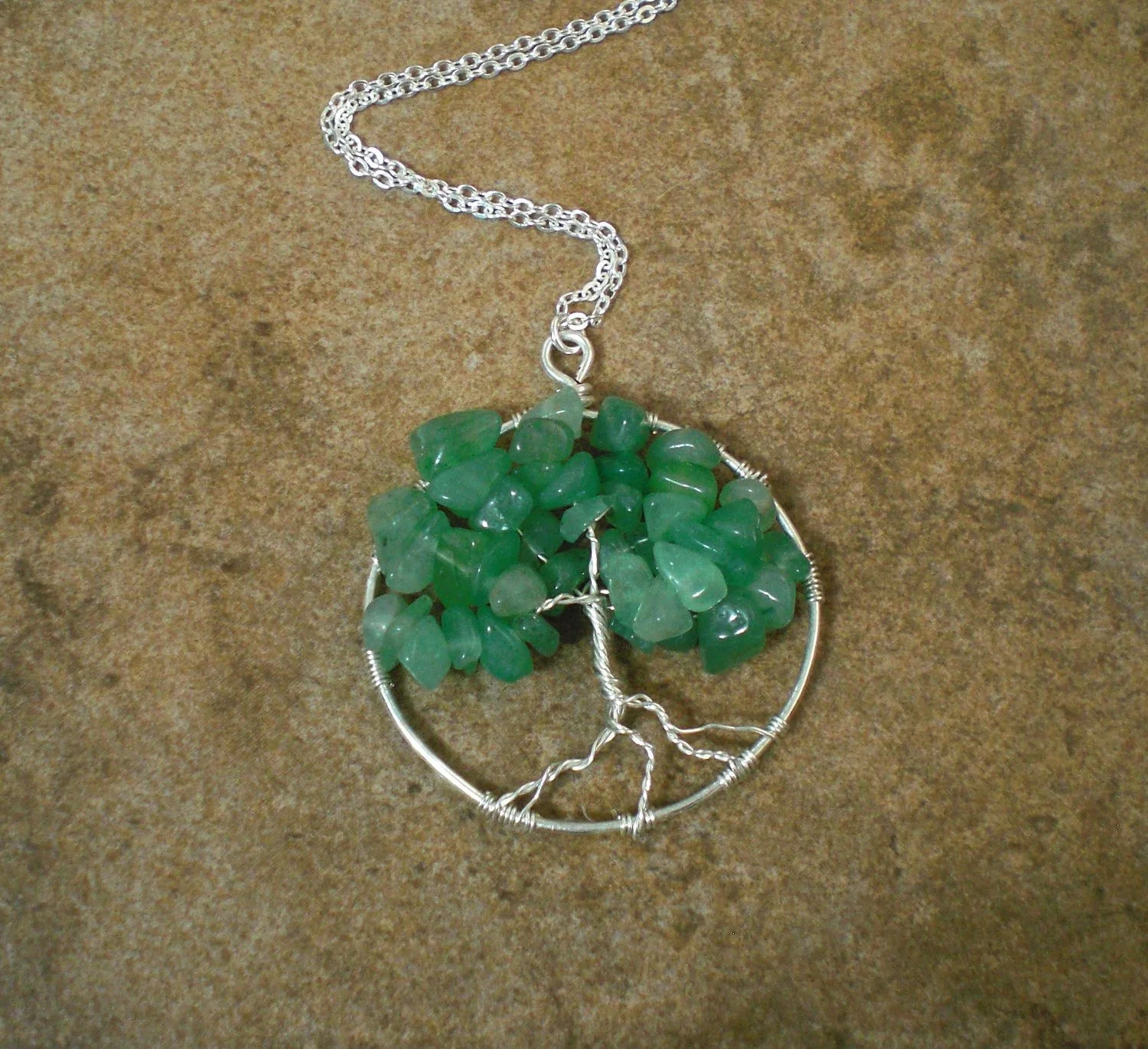 Aventurine Pendant Necklace: Tree of Life in Aventurine and Silver