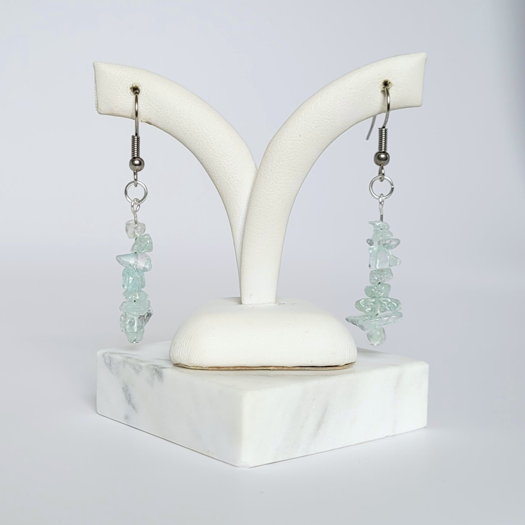 Aquamarine silver drop earrings, artisan gemstone jewelry with aquamarine chip beads
